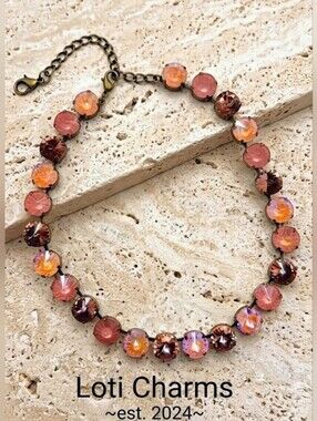 Pink Flamingo Punch In Large Premium Crystals In Classic Brass Necklace